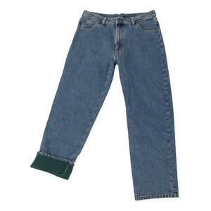 VTG Duluth Trading Jeans Mens 36x29 Flex GREEN Flannel Lined Denim